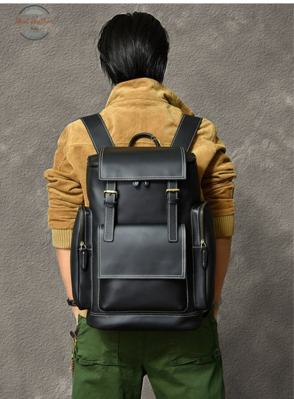 Men Retro Style Leather Travel Backpack