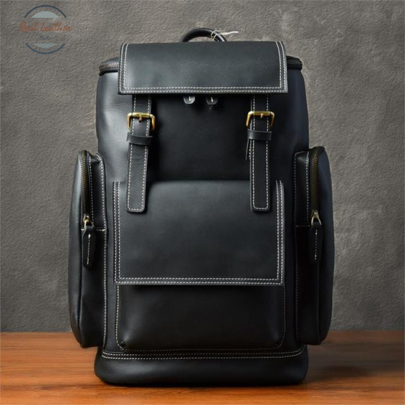 Men Retro Style Leather Travel Backpack