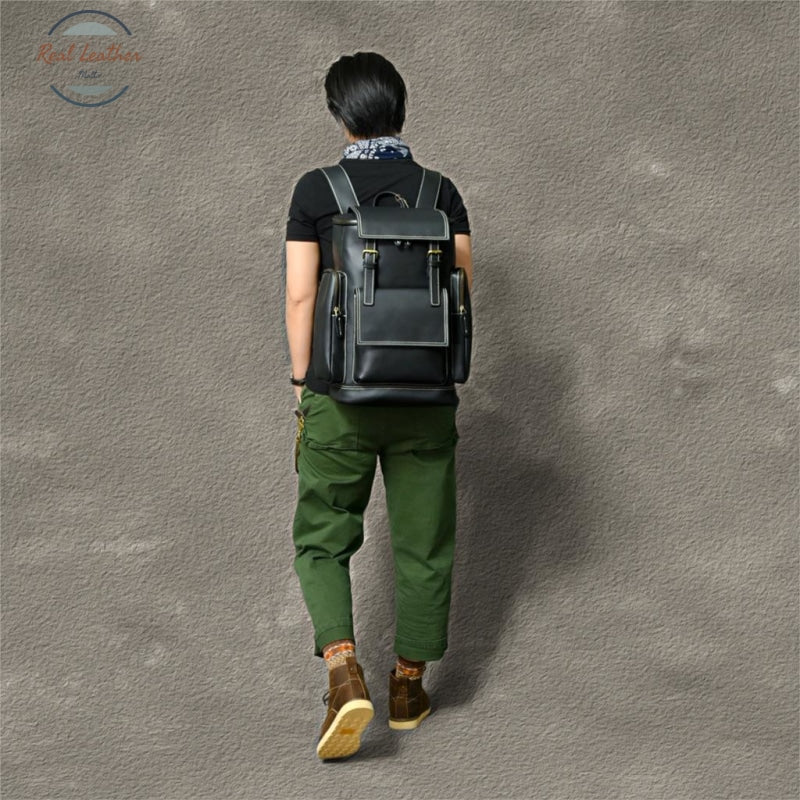 Men Retro Style Leather Travel Backpack