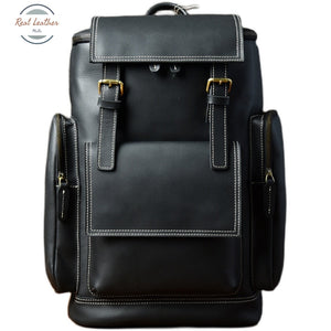 Men Retro Style Leather Travel Backpack Black