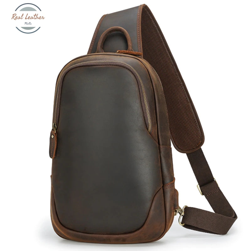 Mens Cowhide Retro Usb Chest Bag