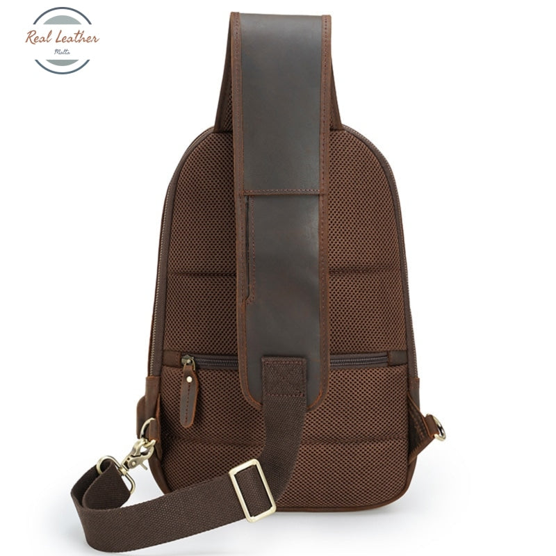 Mens Cowhide Retro Usb Chest Bag