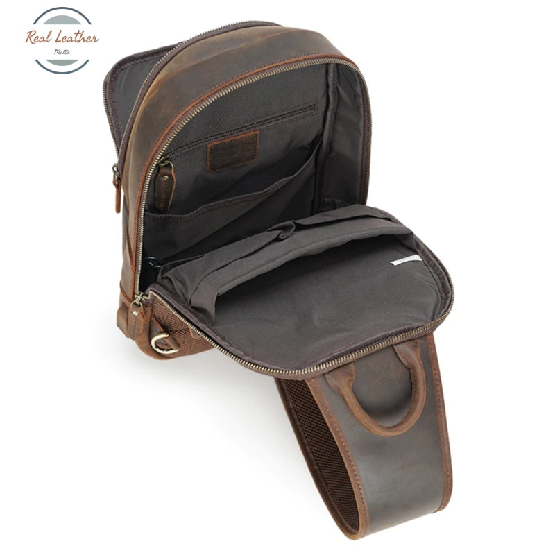 Mens Cowhide Retro Usb Chest Bag