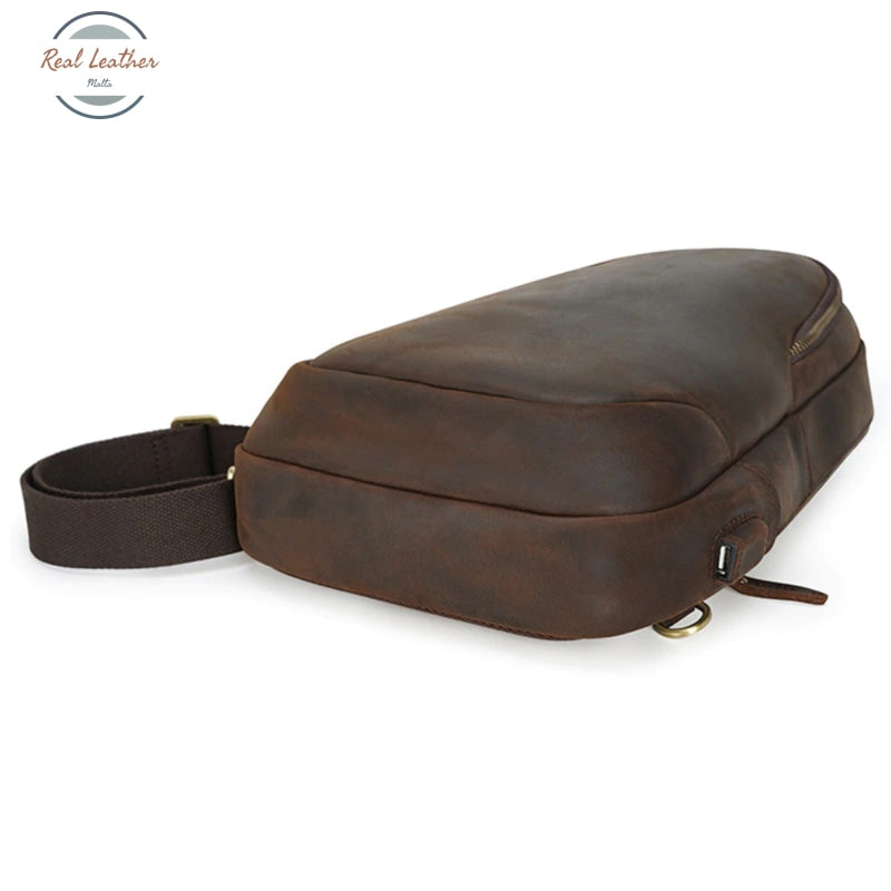 Mens Cowhide Retro Usb Chest Bag