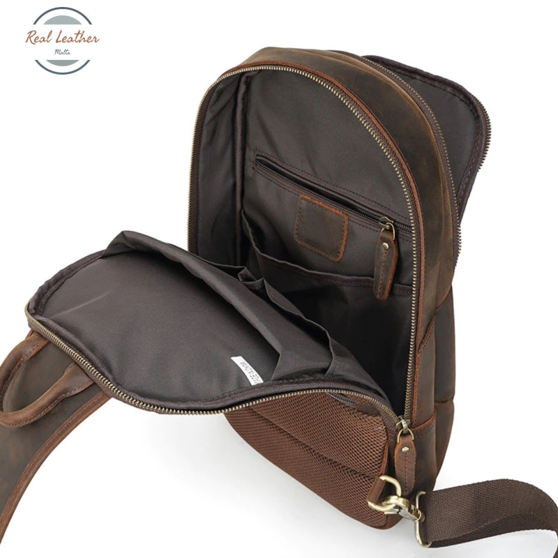 Mens Cowhide Retro Usb Chest Bag