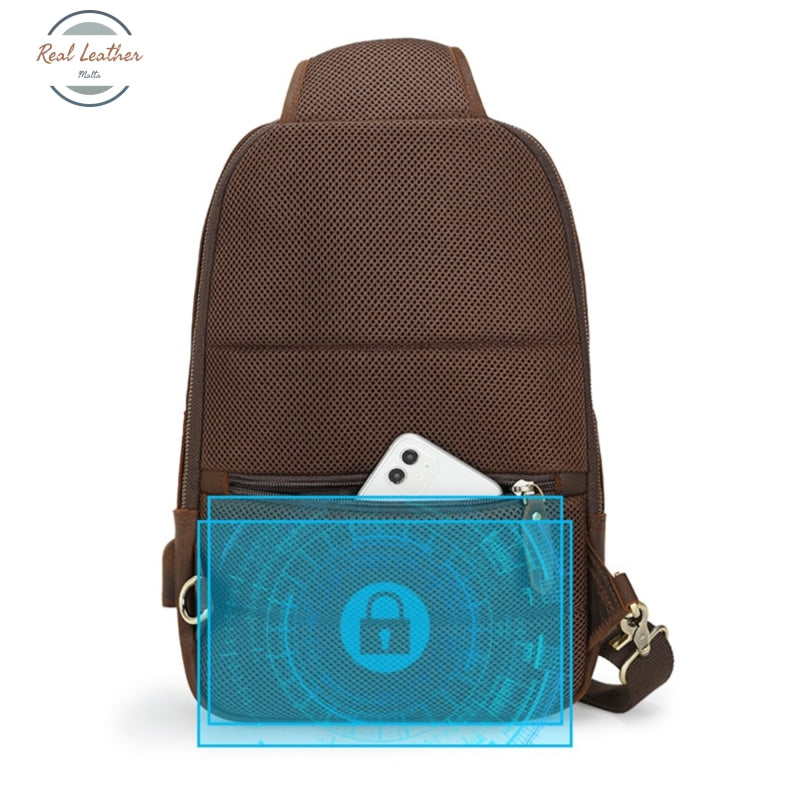 Mens Cowhide Retro Usb Chest Bag