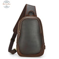 Mens Cowhide Retro Usb Chest Bag Brown