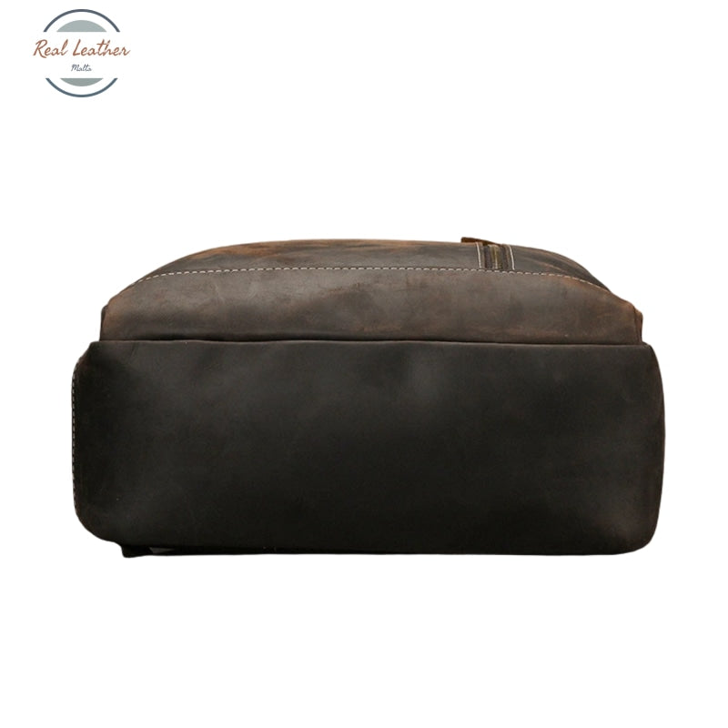 Mens Crazy Horse Leather Backpack 15.6 Laptop Bag With Usb Port