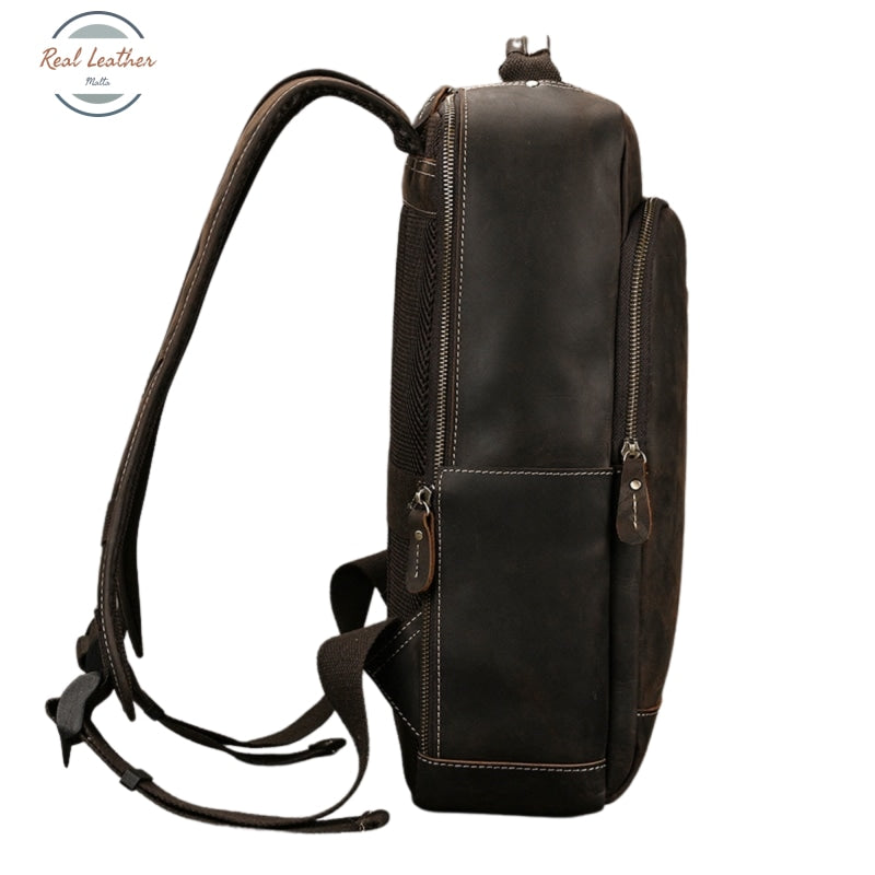 Mens Crazy Horse Leather Backpack 15.6 Laptop Bag With Usb Port