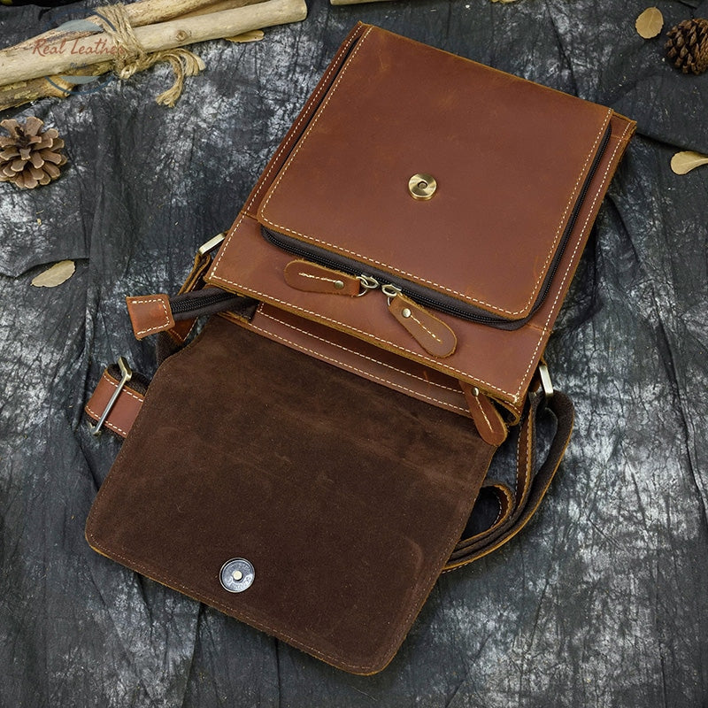 Mens Crazy Horse Leather Messenger Bag