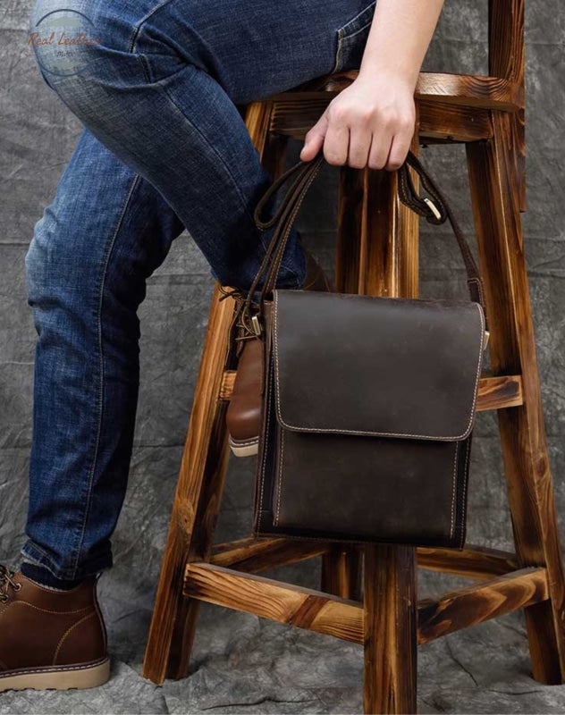 Mens Crazy Horse Leather Messenger Bag