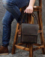 Mens Crazy Horse Leather Messenger Bag