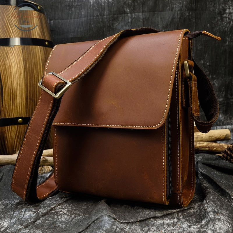 Mens Crazy Horse Leather Messenger Bag