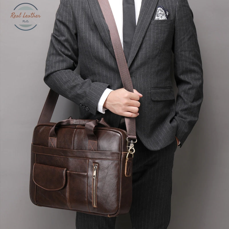 Mens Genuine Leather Business Style Briefcase