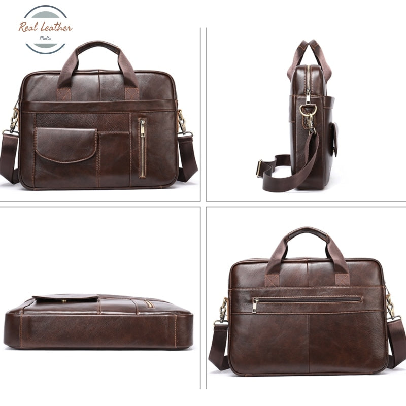 Mens Genuine Leather Business Style Briefcase