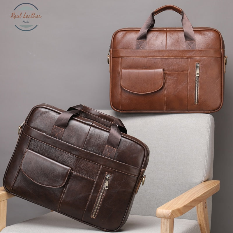 Mens Genuine Leather Business Style Briefcase