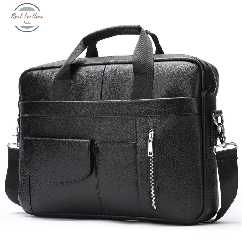 Mens Genuine Leather Business Style Briefcase Black