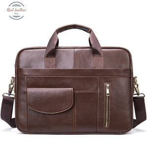 Mens Genuine Leather Business Style Briefcase Coffee