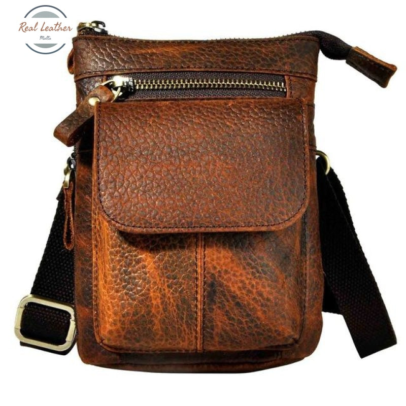 Mens Leather Pouch / Cross Body Dark Brown 2 Bags