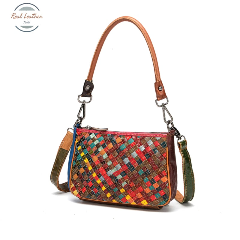 Multi-Colorful Genuine Leather Ladies Patchwork Mini Handbag