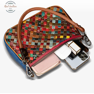 Multi-Colorful Genuine Leather Ladies Patchwork Mini Handbag