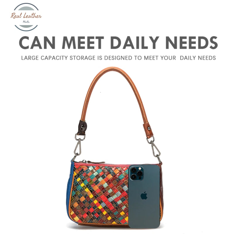 Multi-Colorful Genuine Leather Ladies Patchwork Mini Handbag