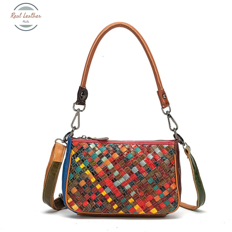 Multi-Colorful Genuine Leather Ladies Patchwork Mini Handbag Multicolor