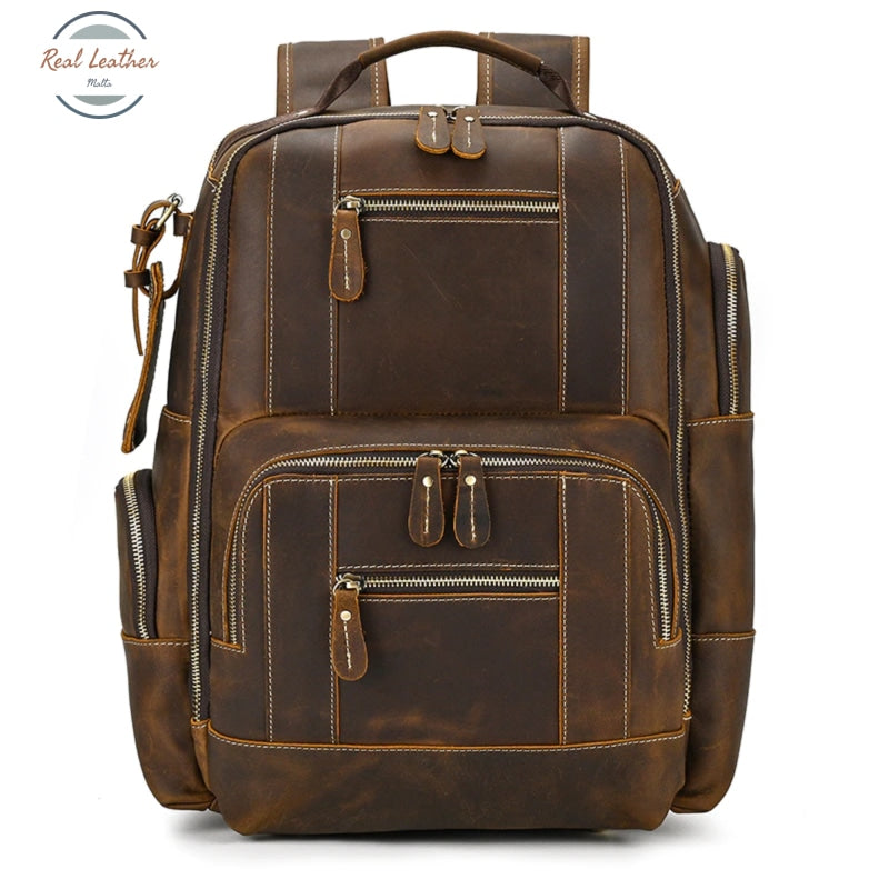 Multifunction Vintage Leather Backpack Coffee