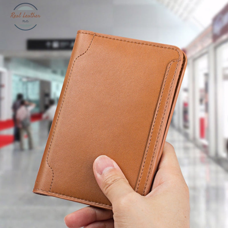 Multifunctional Leather Passport Holder Brown