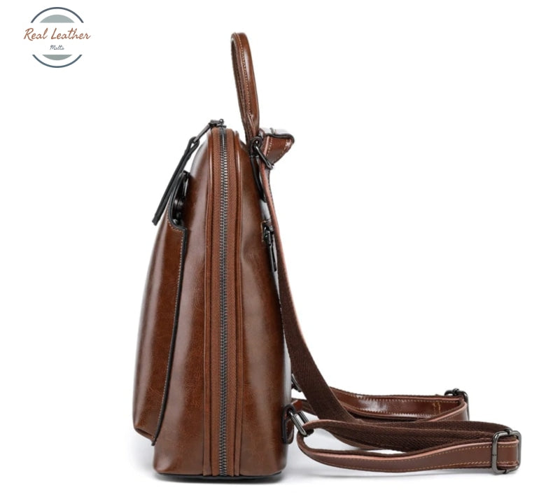Oil Wax Genuine Leather Women Backpack Cross Body Shoulder Bags Cowhide School Daypack Fashion Retro