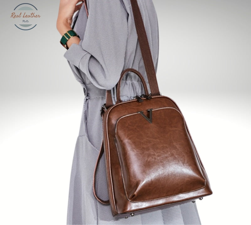 Oil Wax Genuine Leather Women Backpack Cross Body Shoulder Bags Cowhide School Daypack Fashion Retro
