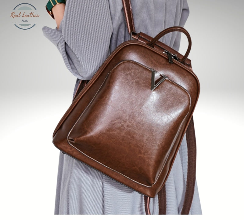 Oil Wax Genuine Leather Women Backpack Cross Body Shoulder Bags Cowhide School Daypack Fashion Retro