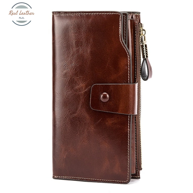 Oil Wax Leather Organizer Long Wallet Auburn Wallets & Money Clips