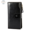 Oil Wax Leather Organizer Long Wallet Black Wallets & Money Clips