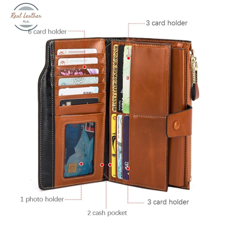 Oil Wax Leather Organizer Long Wallet Wallets & Money Clips
