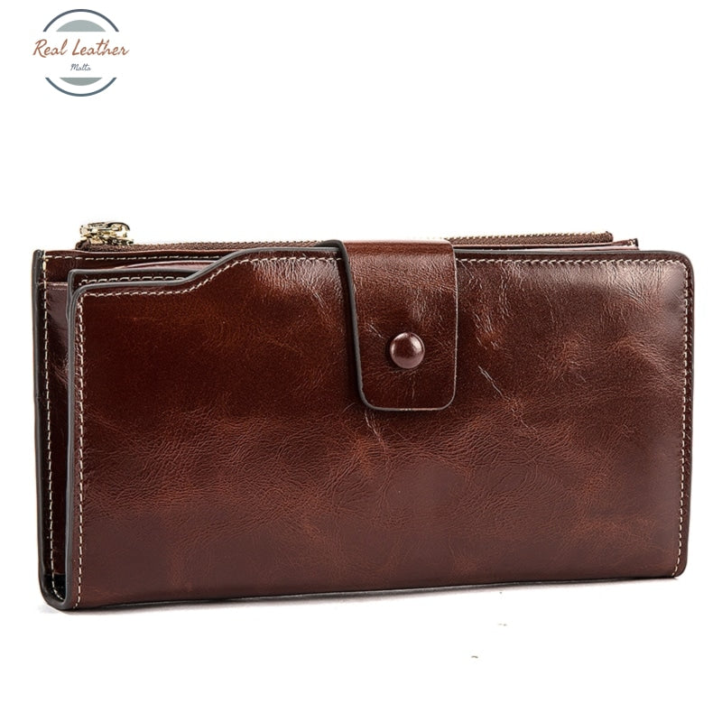 Oil Wax Leather Organizer Long Wallet Wallets & Money Clips