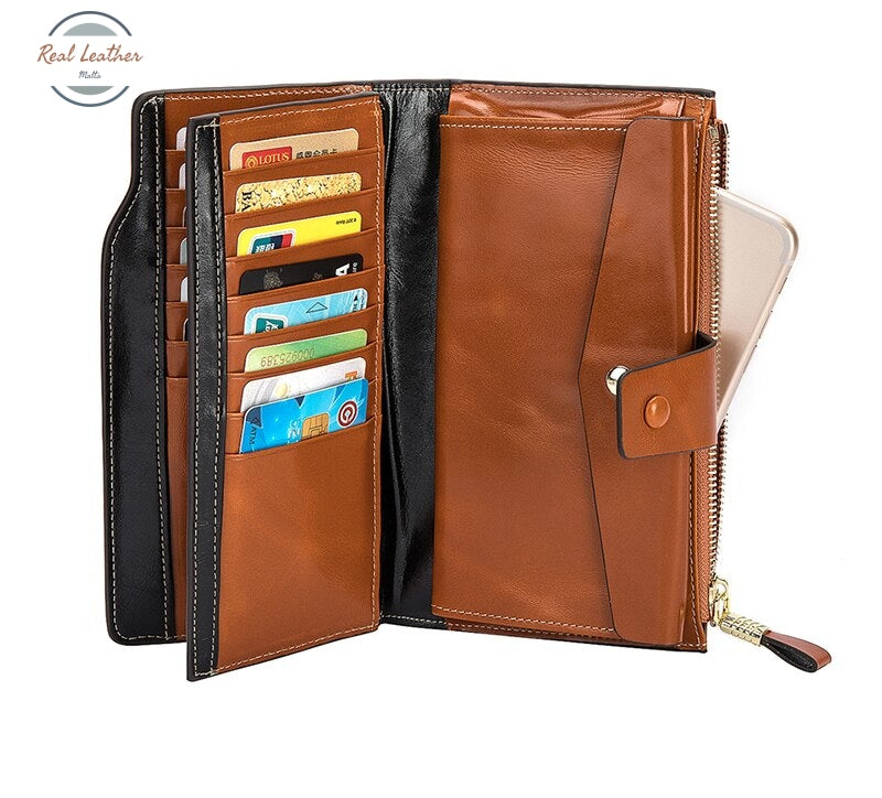 Oil Wax Leather Organizer Long Wallet Wallets & Money Clips