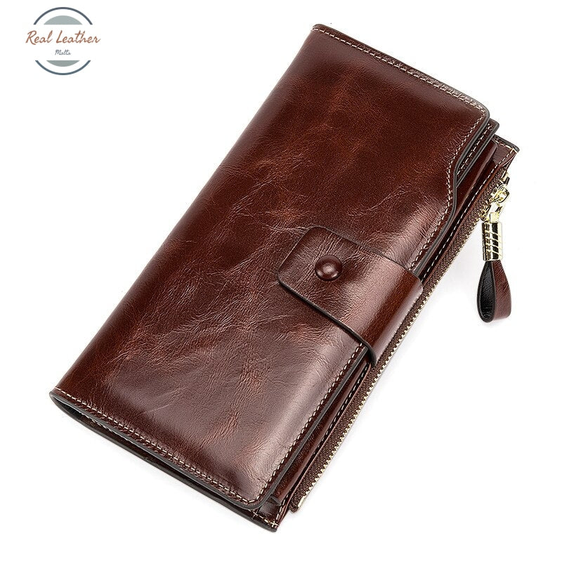 Oil Wax Leather Organizer Long Wallet Wallets & Money Clips