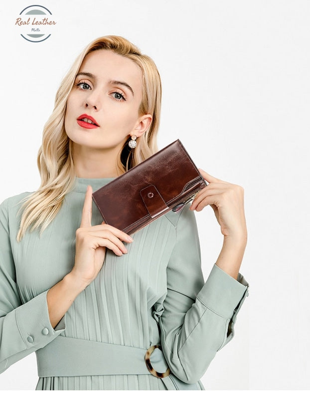 Oil Wax Leather Organizer Long Wallet Wallets & Money Clips