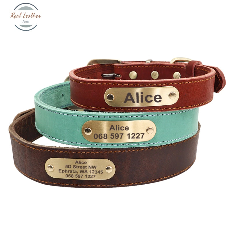 Personalized Leather Dog Collar Leash Set Leash Set