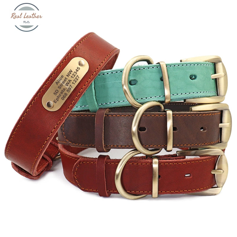 Personalized Leather Dog Collar Leash Set Leash Set