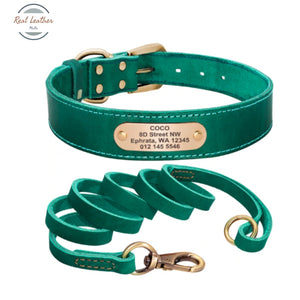 Personalized Leather Dog Collar Leash Set Xs / Green Leash Set