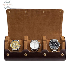 Portable 3 Slots Travel Watch Storage Leather Case