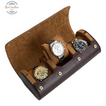 Portable 3 Slots Travel Watch Storage Leather Case