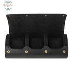 Portable 3 Slots Travel Watch Storage Leather Case Black