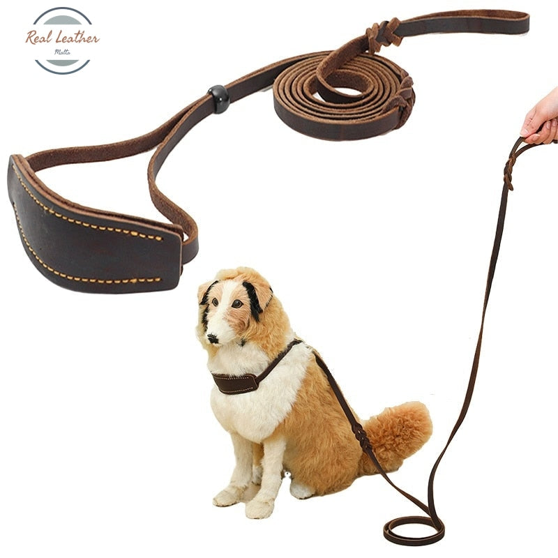 Real Leather Braided Large Dog Leash