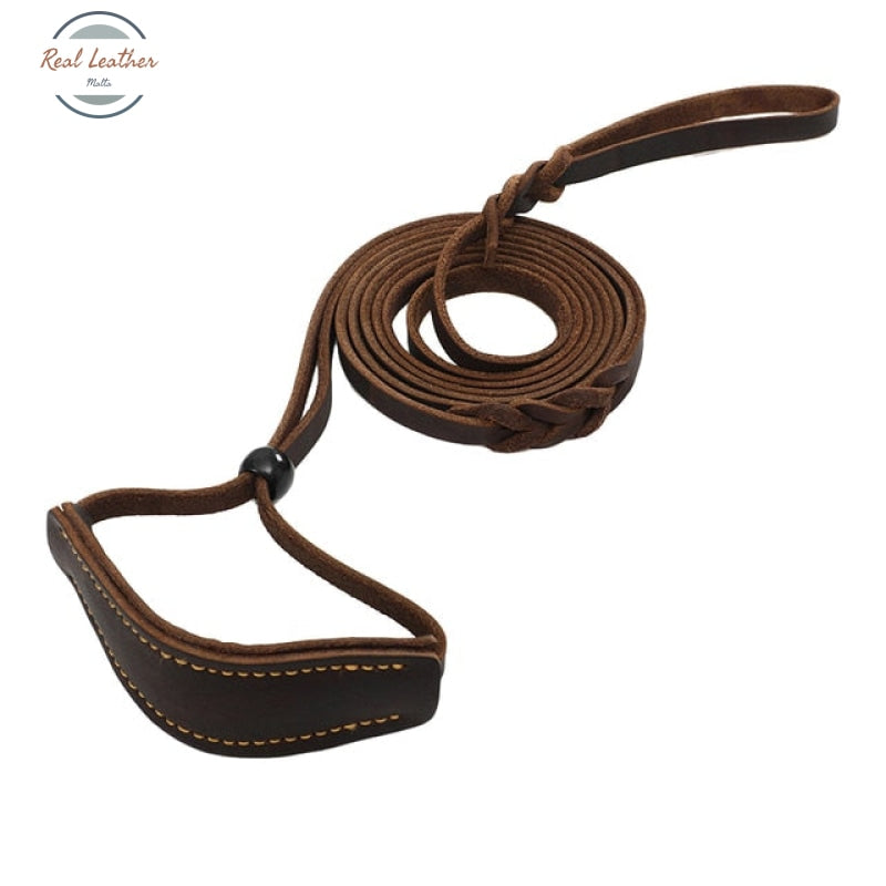 Real Leather Braided Large Dog Leash Brown / L