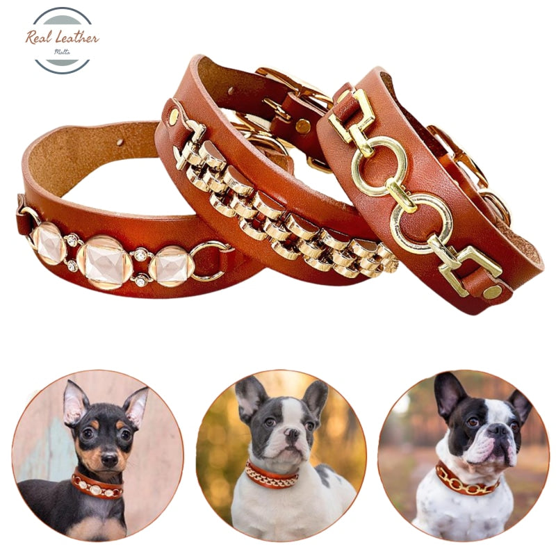 Real Leather Dog Collar Bling Rhinestone Accessories