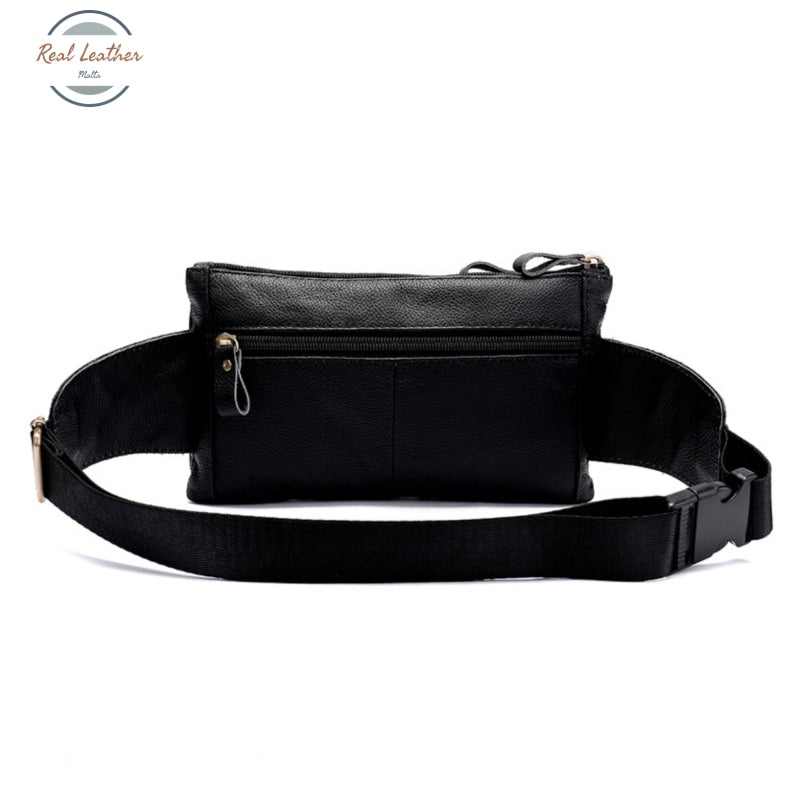 Real Leather Mens Black Casual Waist Pack