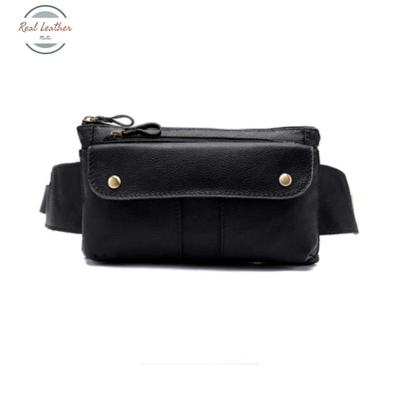 Real Leather Mens Black Casual Waist Pack